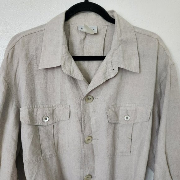 GO Linen Belted Tunic Button Up XL Heathered Oat 100% Linen - Picture 3 of 10
